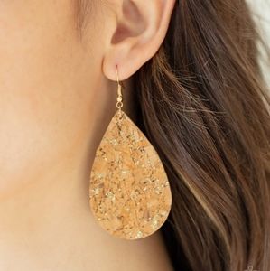 Cork Teardrop Earrings with Gold Sparkle